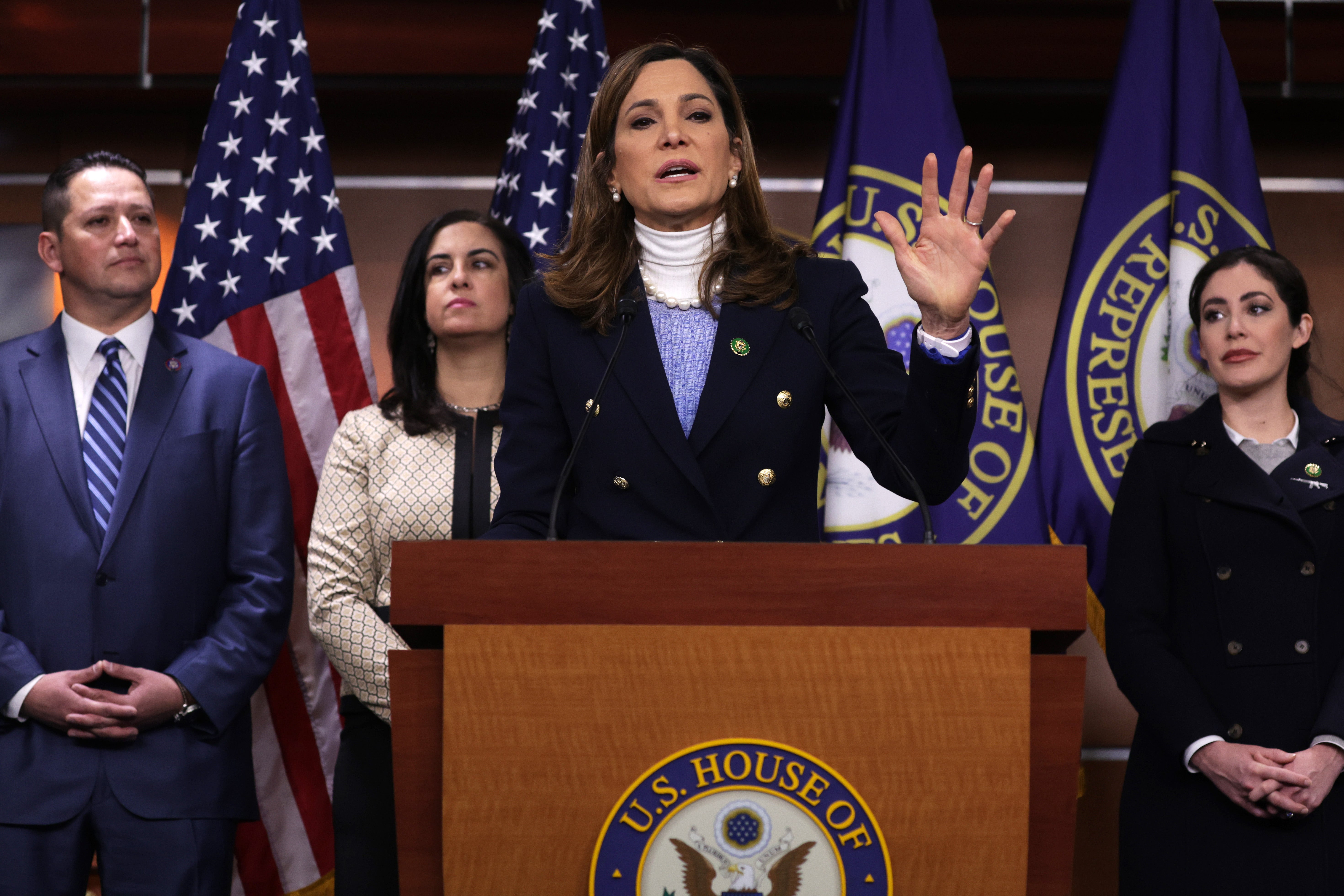 Rep. Maria Elvira Salazar (R-Fla.), right, said that Republicans need to ‘wake up’ on immigration after Republicans shed Latino votes. Rep. Tony Gonzales (R-Texas), right, said that Republicans need to focus on pocketbook issues.