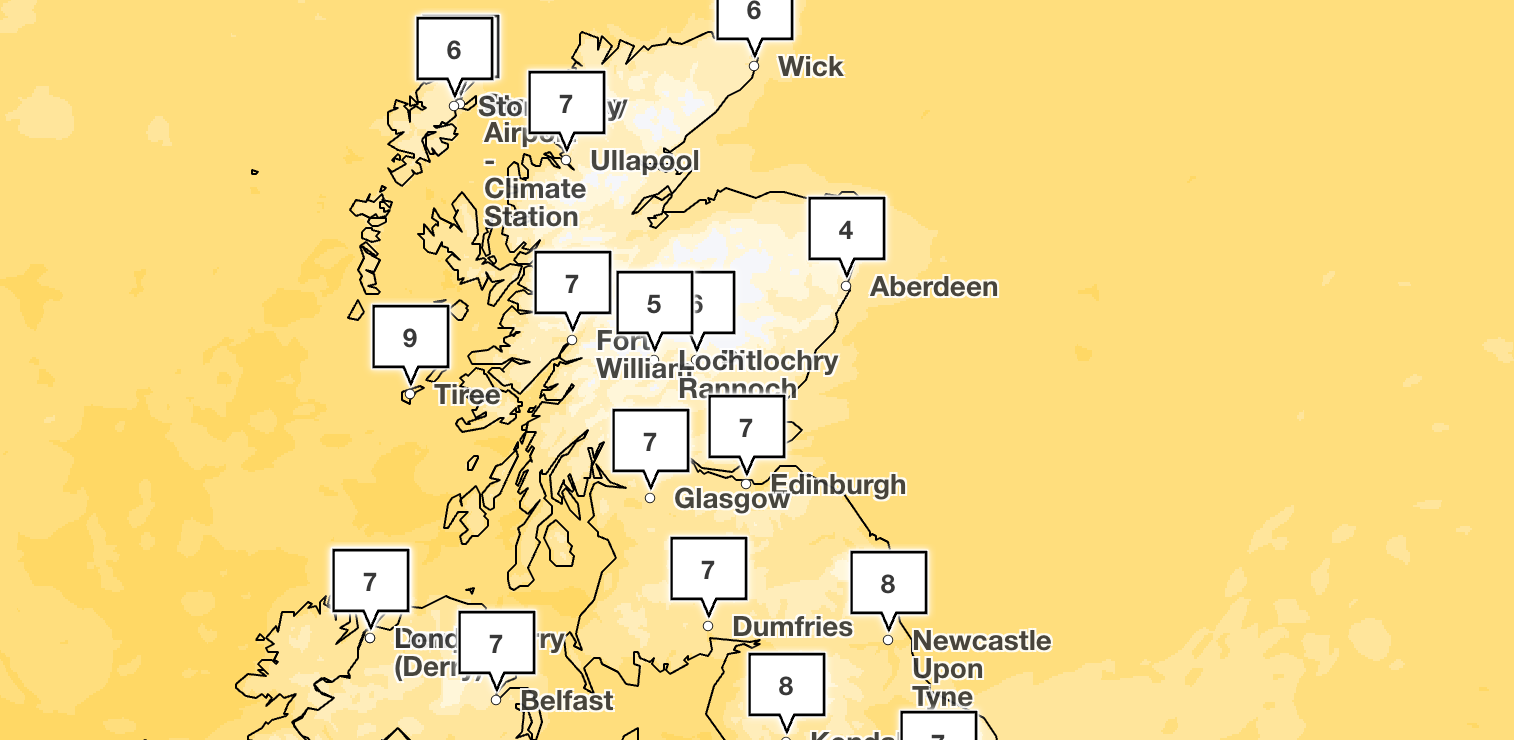 The Met Office’s forecast for midday on Saturday