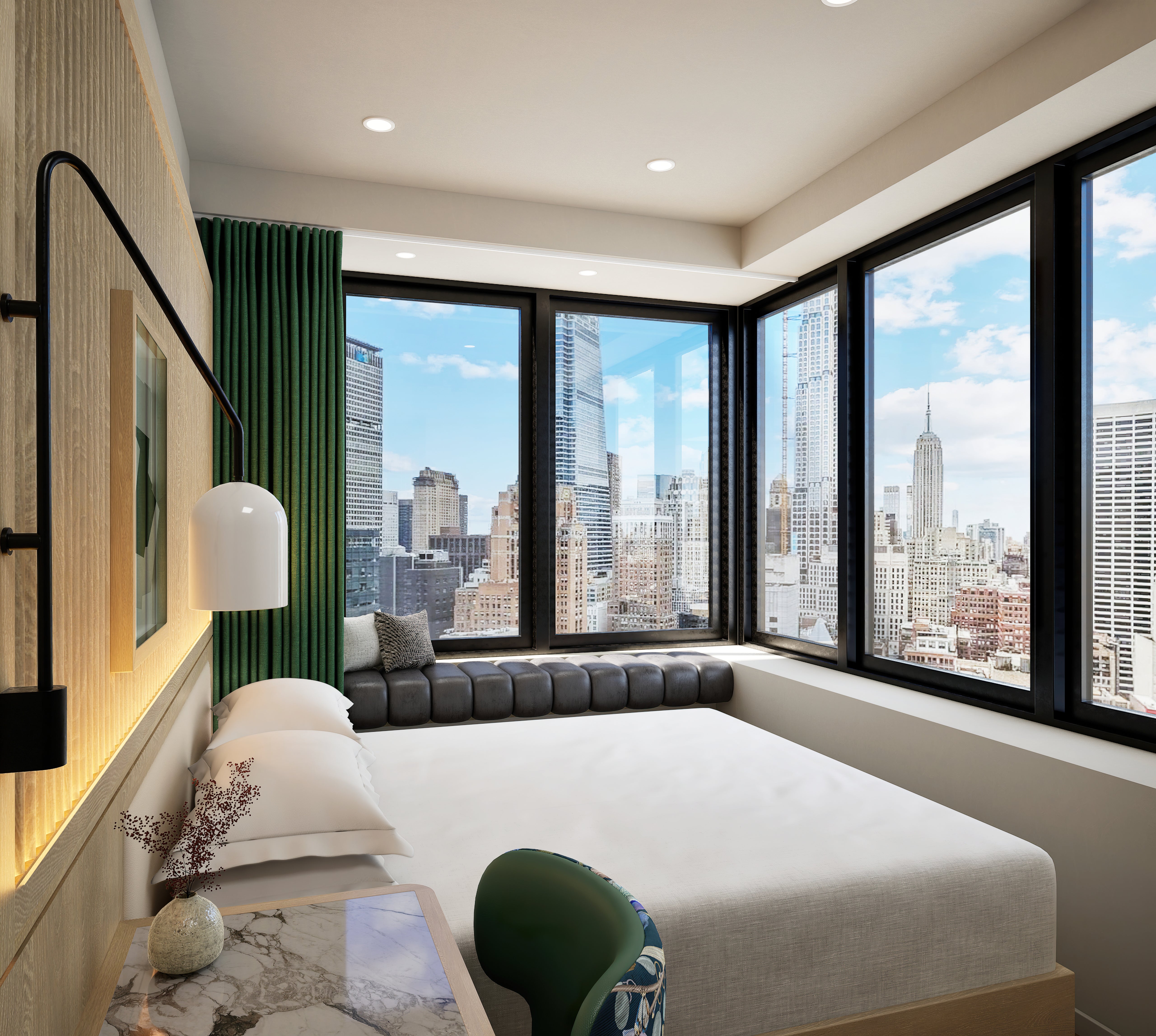 Kimpton Era Midtown has bedrooms with window seats to linger on while soaking up the views
