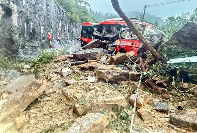 <p>A passenger bus is crushed by a fatal landslide on Khanh Le pass in Khanh Hoa province</p>