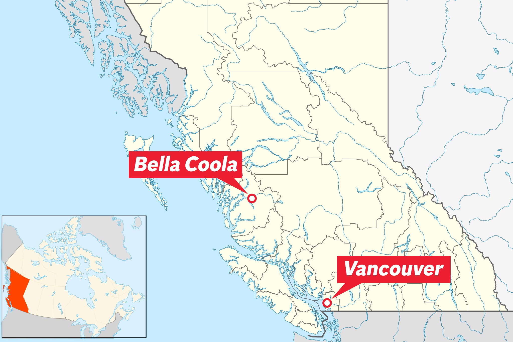 A comunidade de Bella Cooler está localizada a aproximadamente 600 milhas ao norte de Vancouver