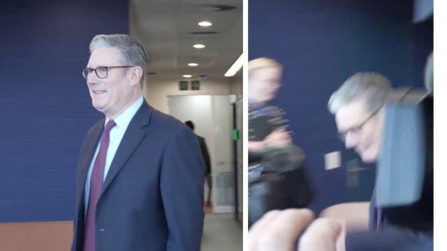 <p>Moment Keir Starmer trips while meeting business leaders ahead of G20 summit</p>