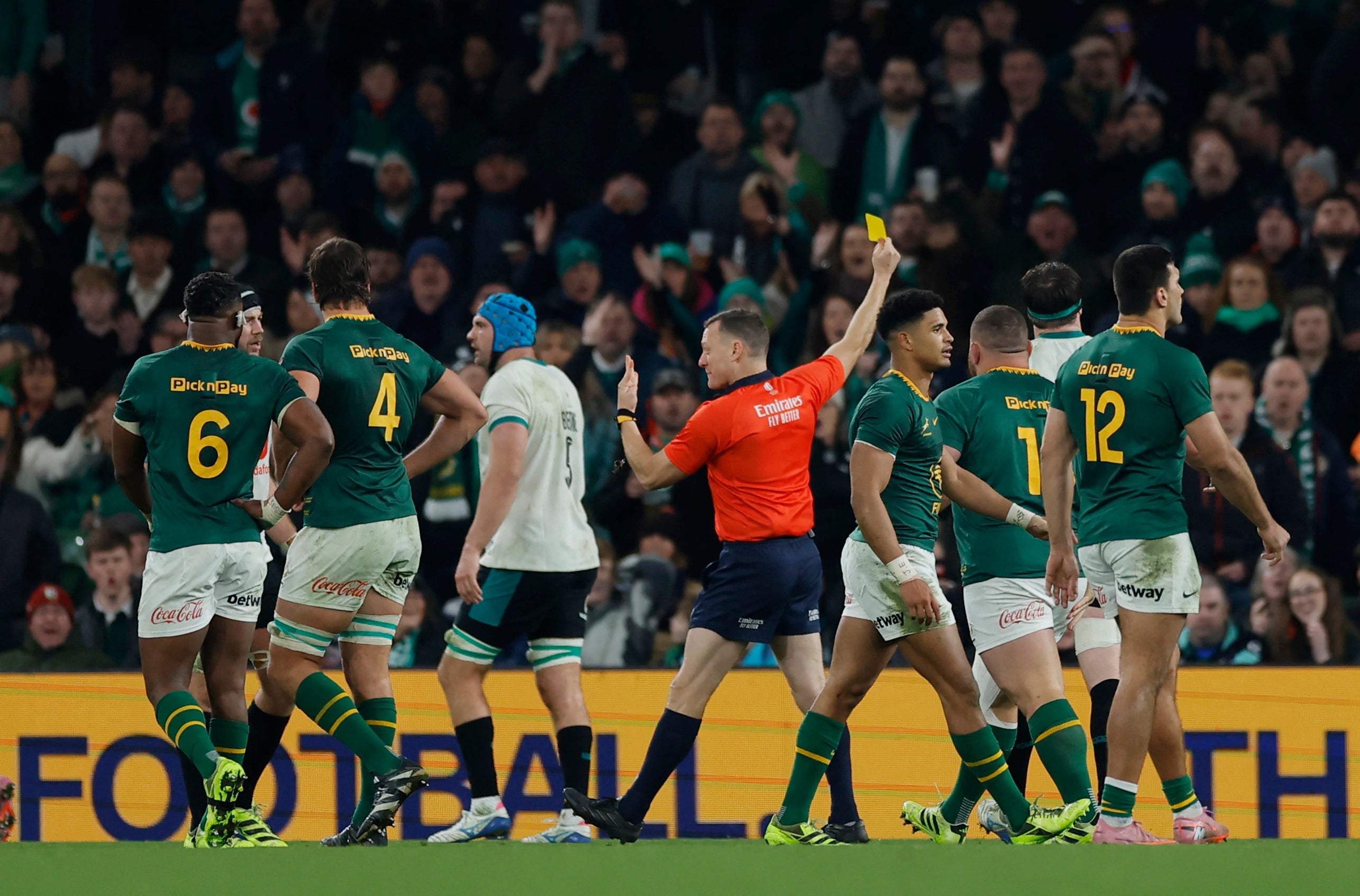 Matthew Carley showed cards to five Irish players and one South African