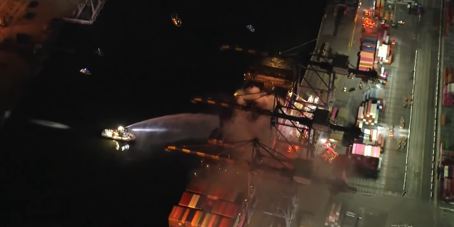 Cargo ship catches on fire at the Port of Los Angeles