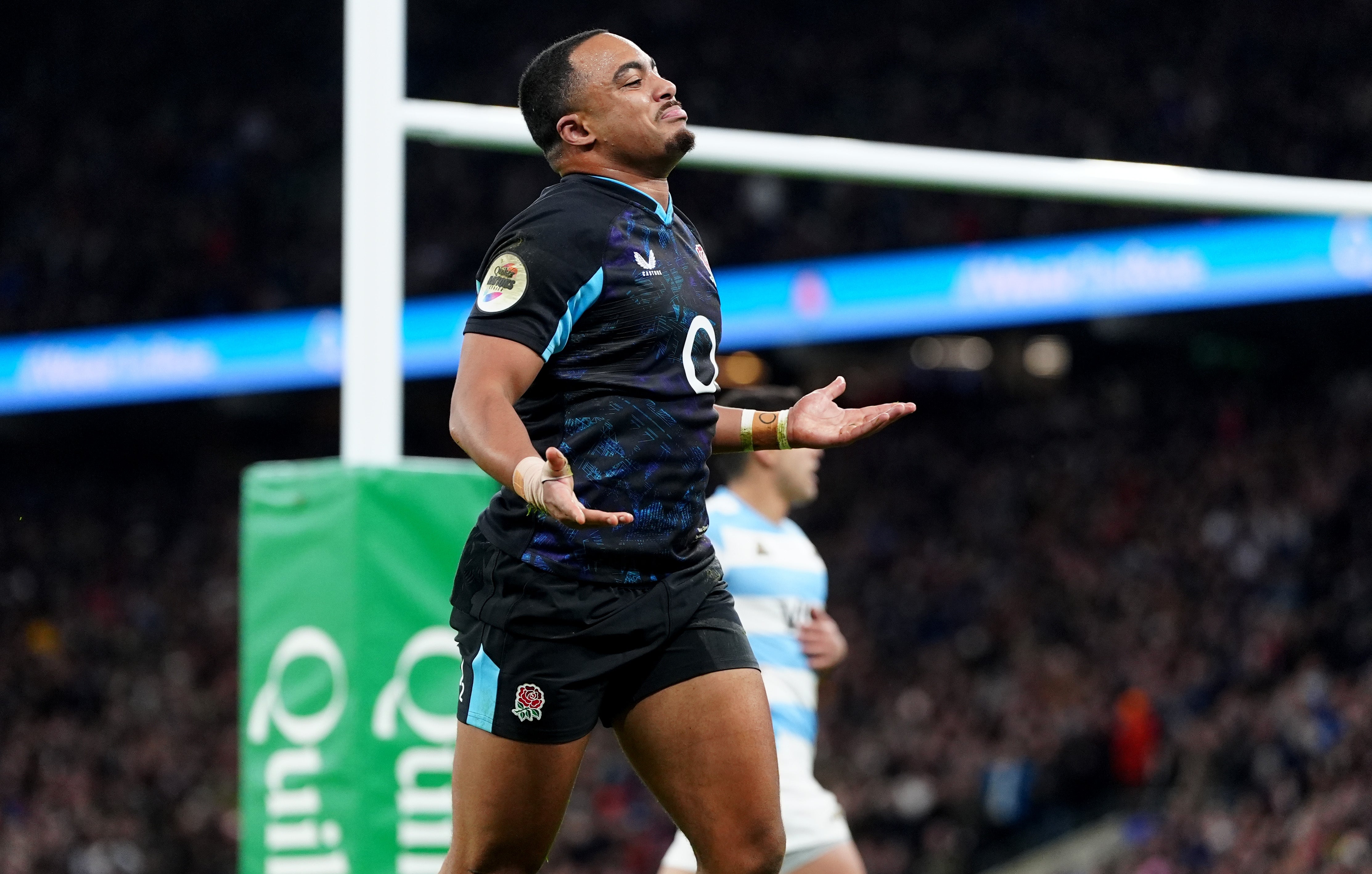 Max Ojomoh scored England’s first try against Argentina (David Davies/PA)
