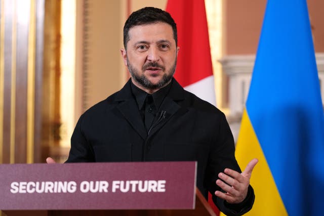<p>Ukraine’s President Volodymyr Zelensky speaking to the media following a meeting with the Coalition of the Willing allies in London in October</p>
