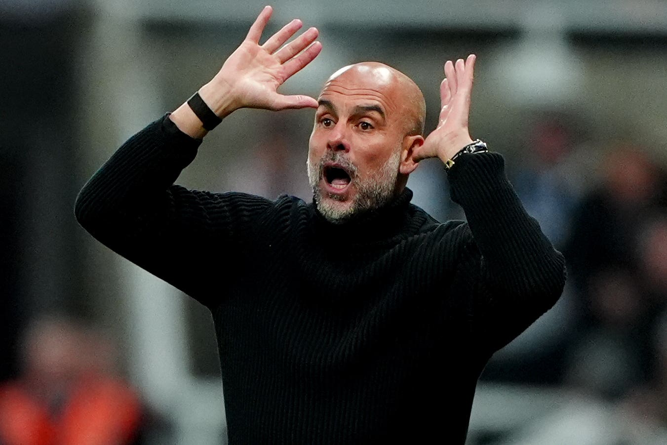 Pep Guardiola reacted angrily after he was filmed in close proximity after the defeat at Newcastle (Owen Humphreys/PA)