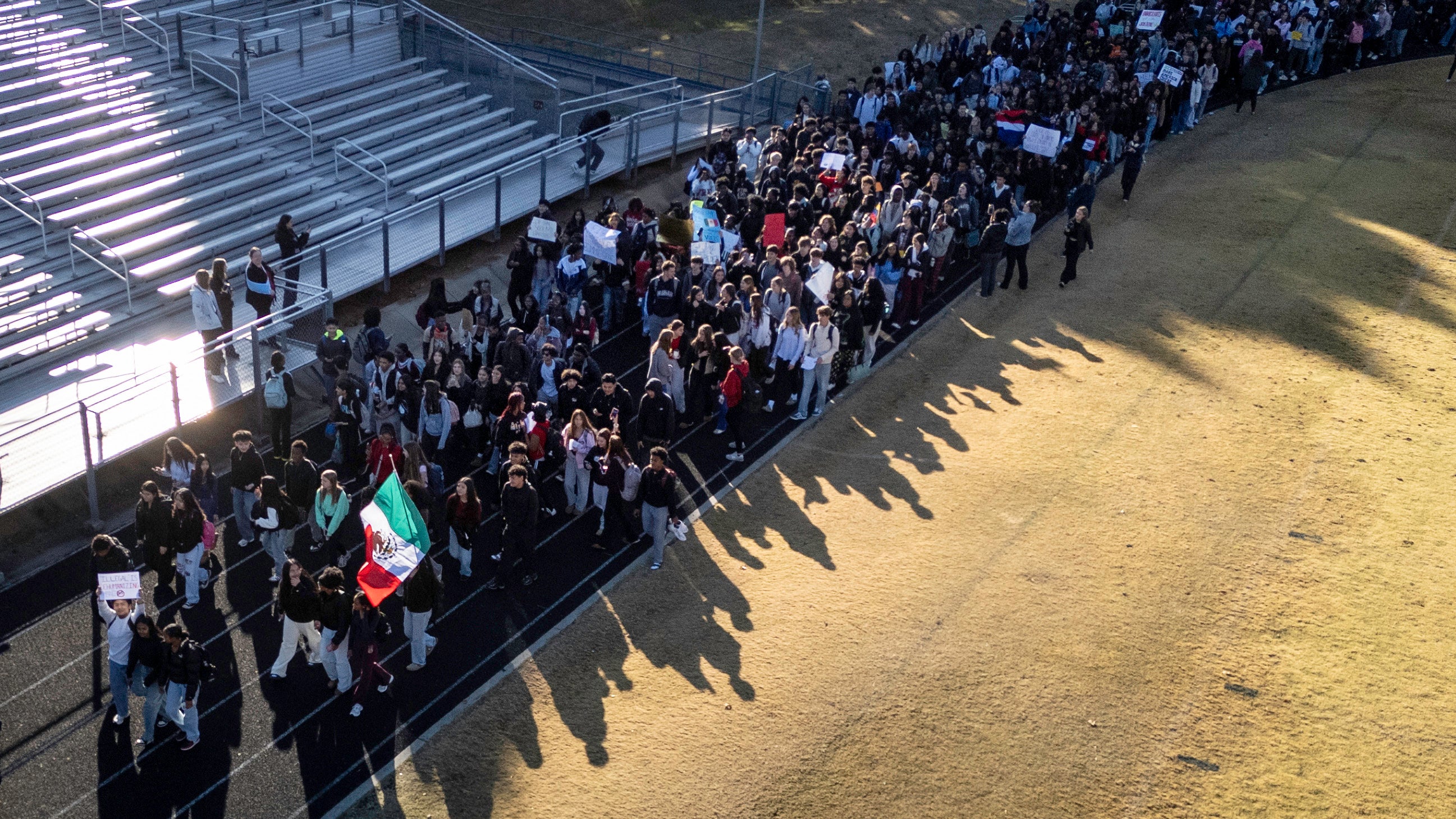 Hundreds of students joined walkouts at East Mecklenburg High School in protest of border patrol operations targeting undocumented immigrants in Charlotte, North Carolina