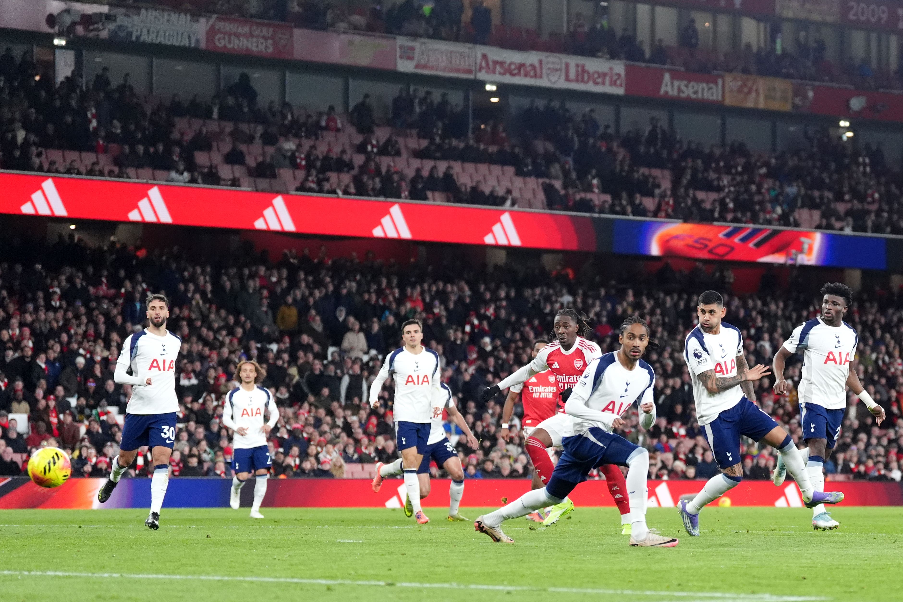 Eberechi Eze scored a hat-trick in Arsenal’s 4-1 win over rivals Tottenham (Adam Davy/PA)
