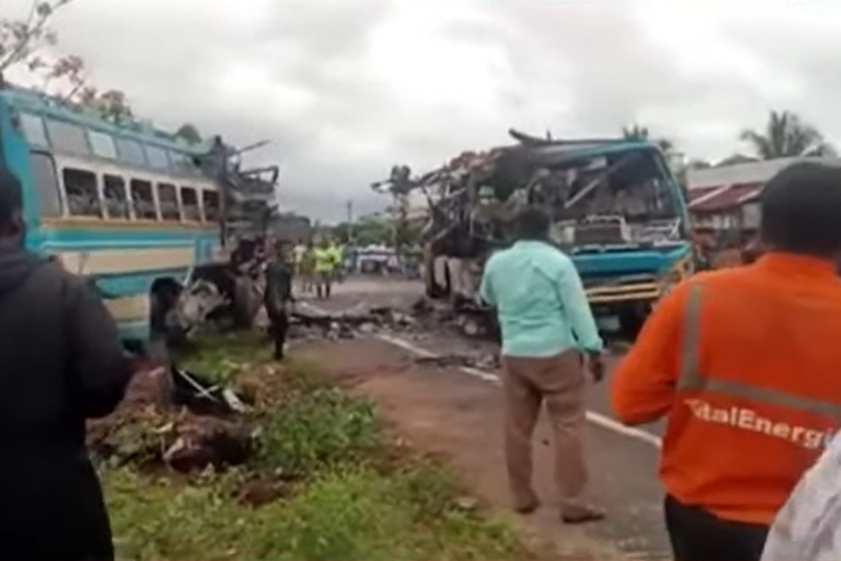 Six dead and dozens injured as buses crash head-on in southern India