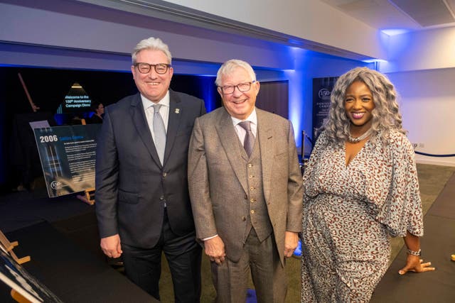 Dr Murray Rowden, Sir Alex Ferguson and Glasgow Caledonian University chancellor Dr Anne-Marie Imafidon MBE (Peter Devlin/PA)