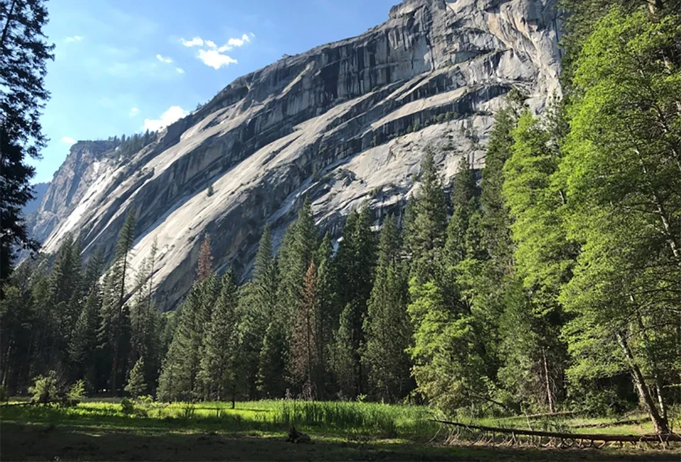 Royal Arches meadow in Yosemite Valley, located just below the Royal Arches, which park officials have warned has a rapidly growing crack in its facade