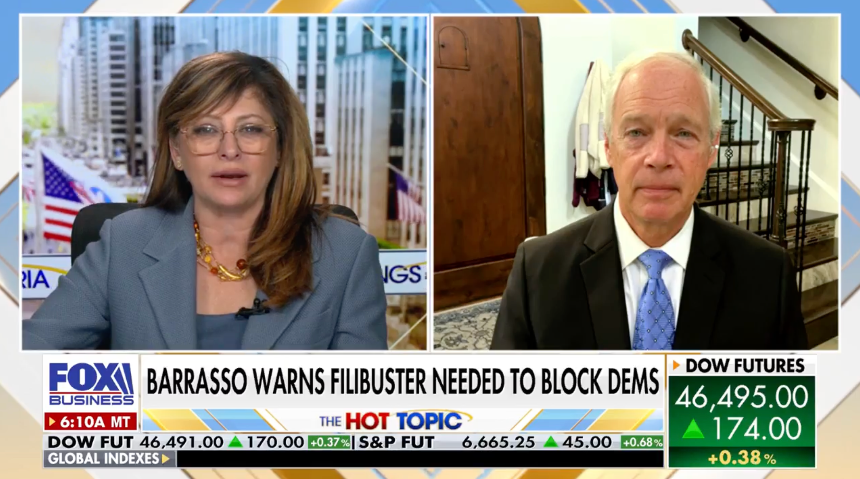 Maria Bartiromo interviews Wisconsin Republican Sen. Ron Johnson about President Donald Trump's proposed $2,000 tariff dividend checks on Fox Business on November 24, 2025