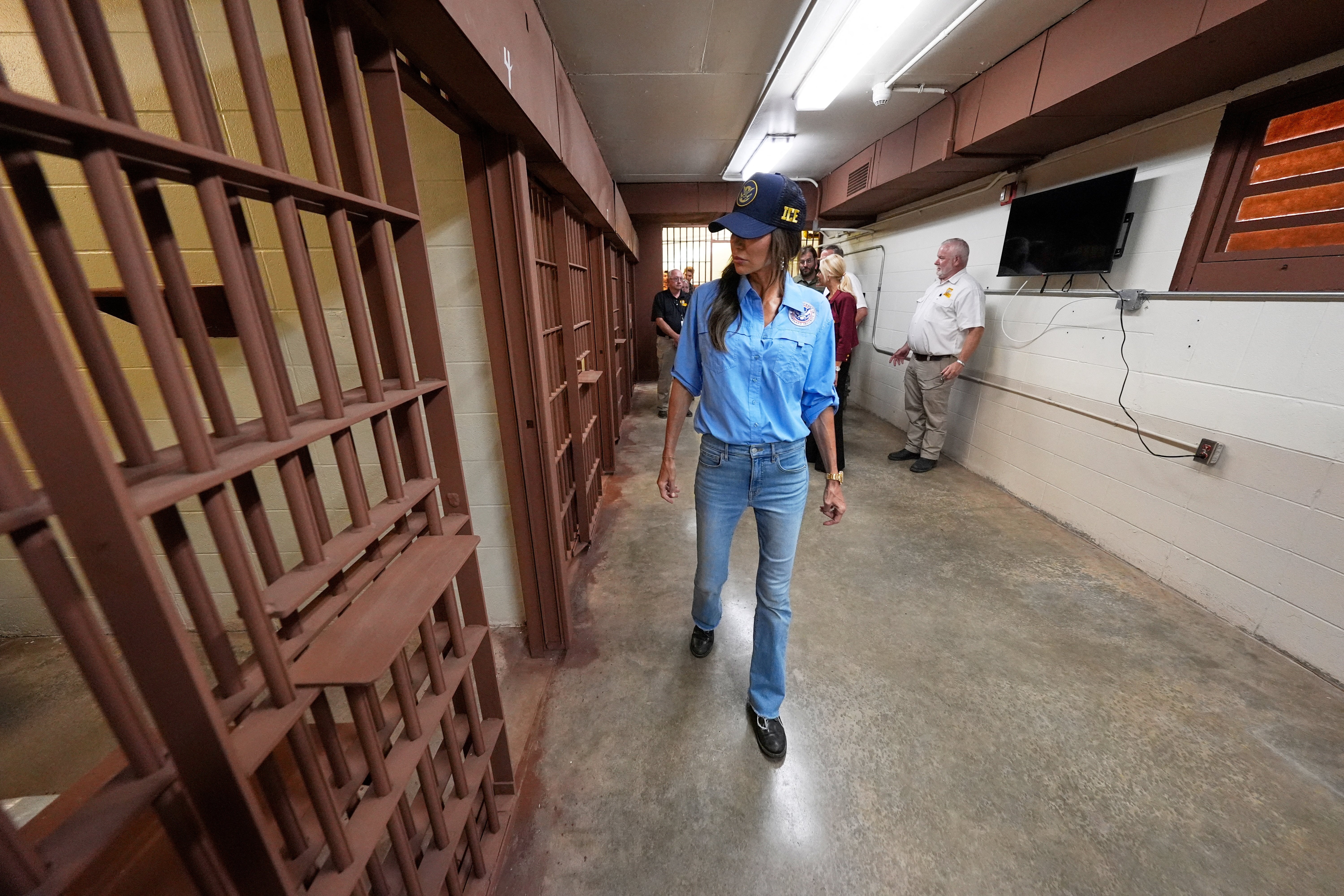 Homeland Security Secretary Kristi Noem tours ‘Camp 57,’ a new ICE facility at a notorious maximum security prison in Louisiana. Judges have ordered ICE facilities across the country to improve their conditions after receiving reports of unsanitary, overcrowded conditions