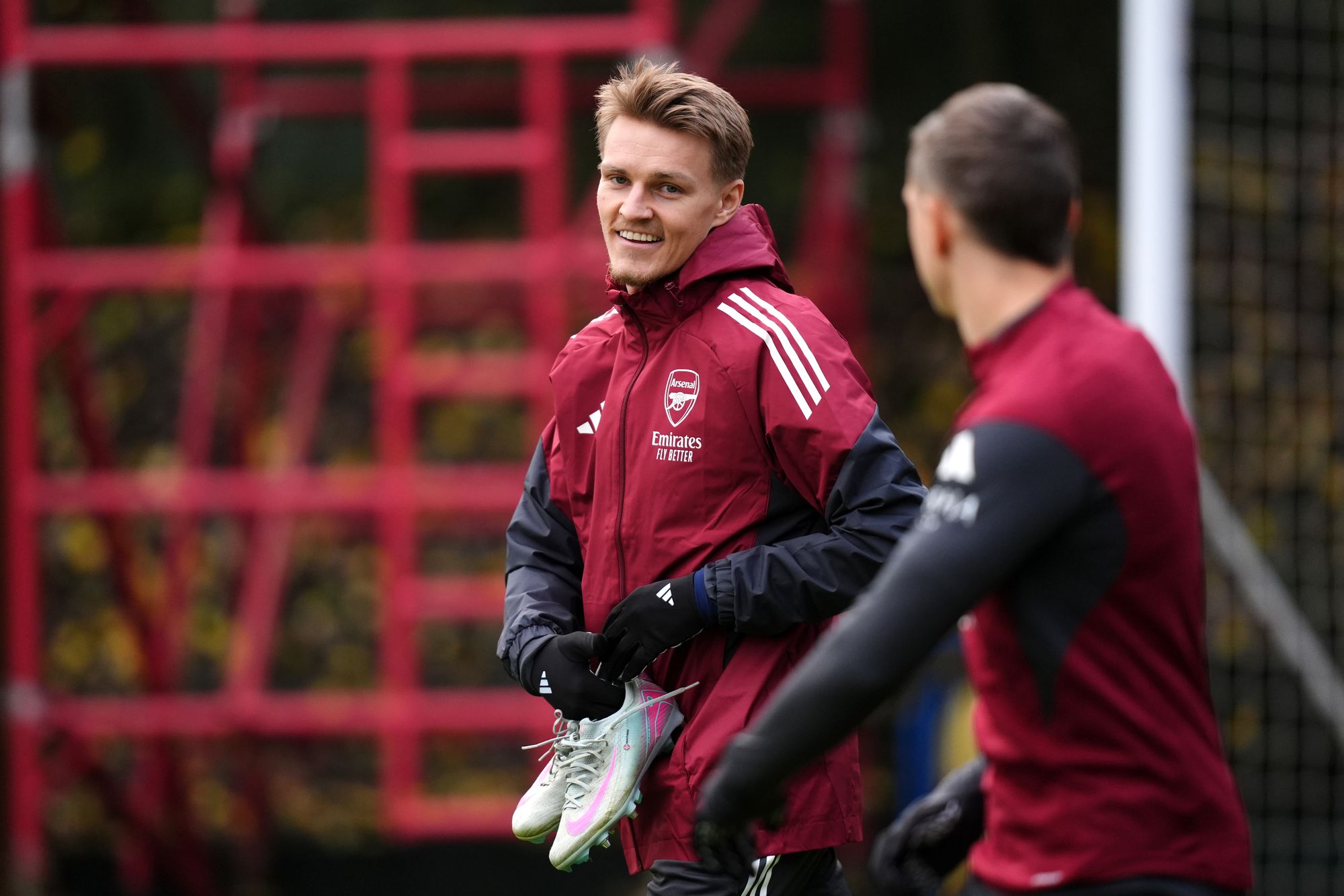 <p>Arsenal's Martin Odegaard during a training session before the Bayern Munich clash</p>