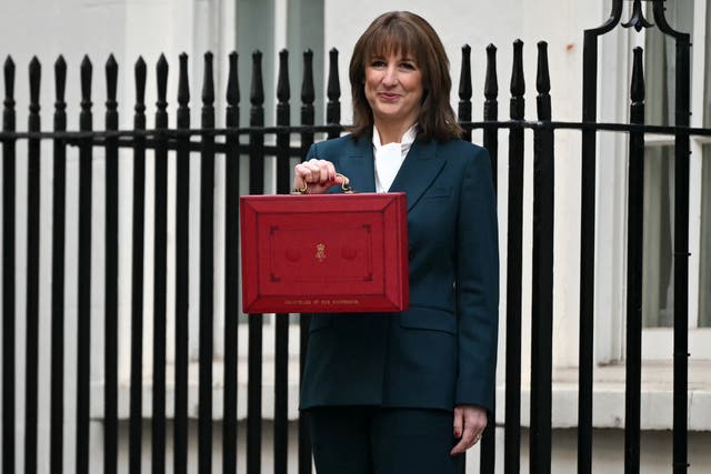 <p>Britain's Chancellor of the Exchequer Rachel Reeves poses with the red Budget Box</p>
