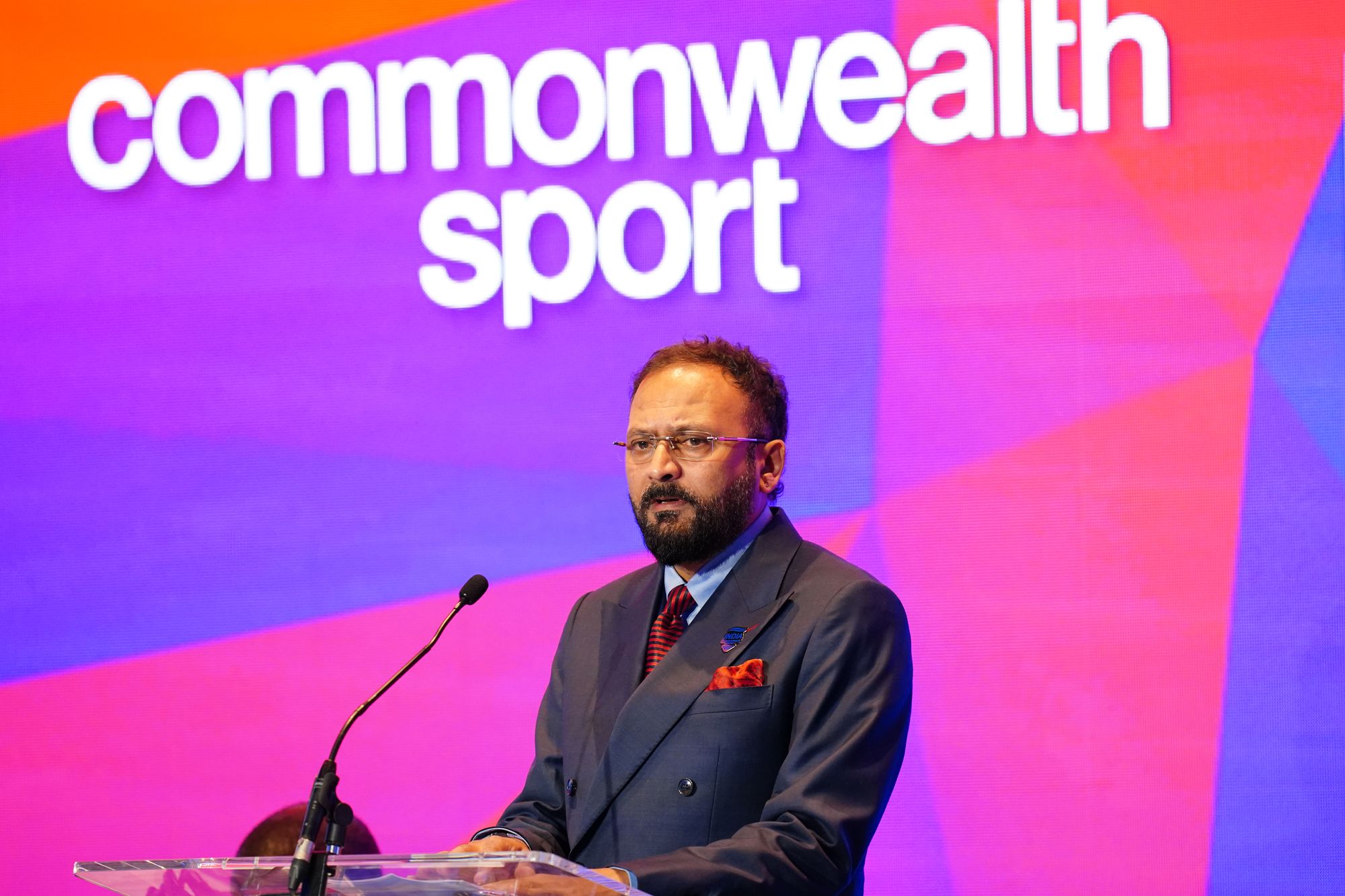 Raghuram Iyer, CEO of the Commonwealth Games Association of India, during the announcement in Glasgow