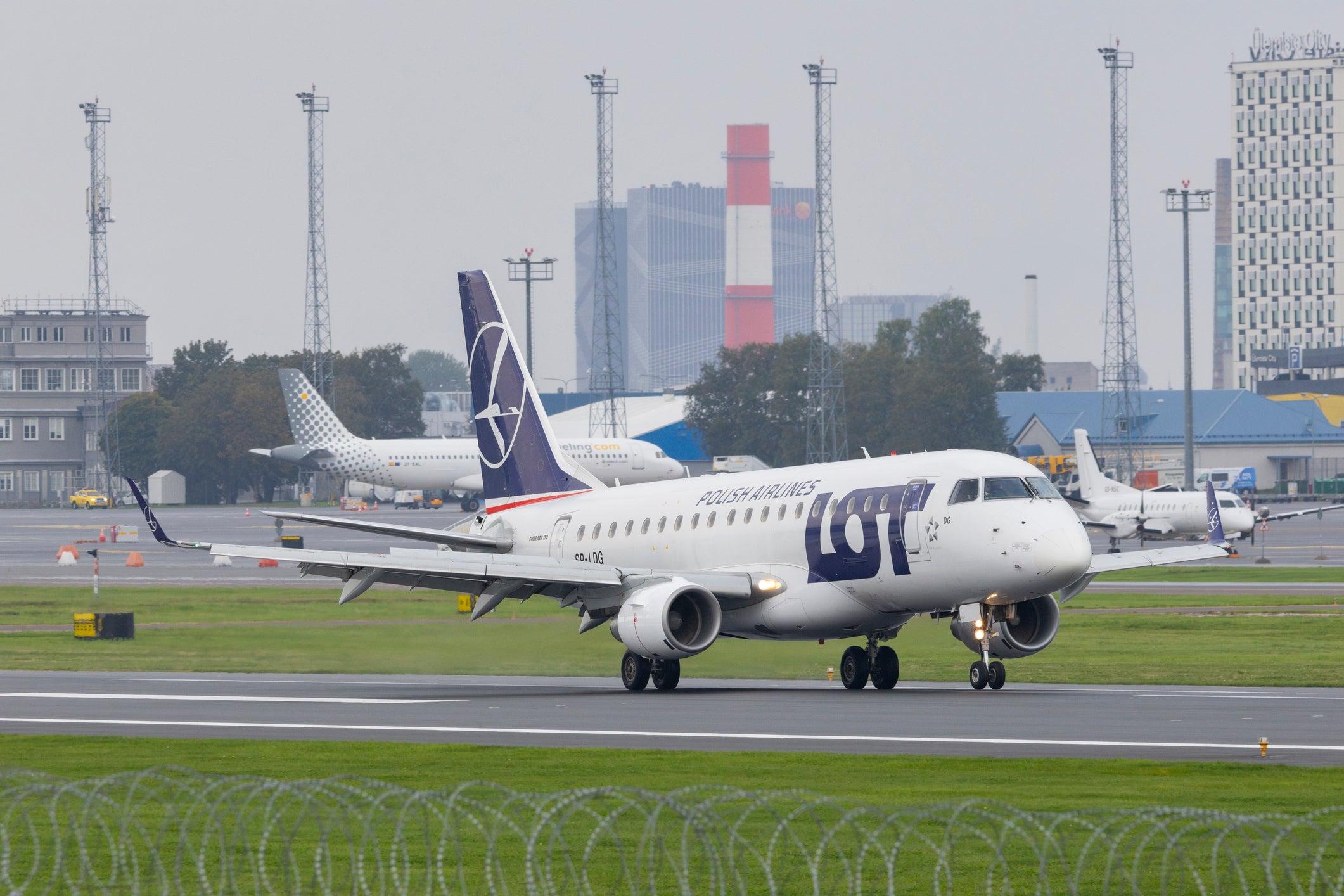 An Embraer 170 LOT Polish Airlines aircraft lands in Tallinn