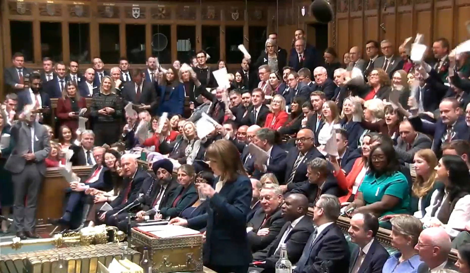 <p>Parliament cheers news that the two-child benefits limit will be abolished from April 2026</p>