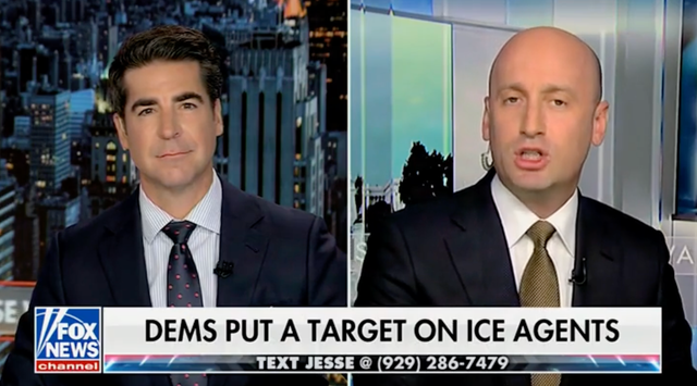 <p>White House official Stephen Miller is interviewed by Fox News host Jesse Watters on Tuesday November 25, 2025</p>