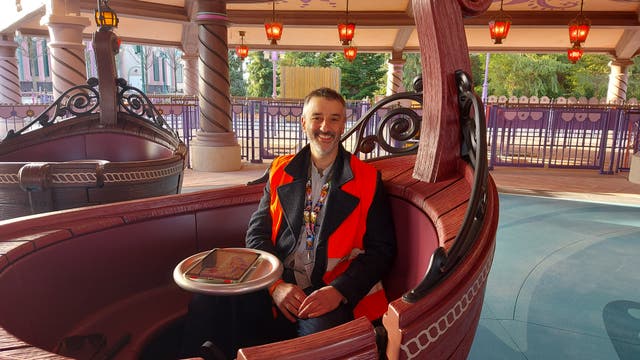 <p>World of Frozen is part of a multi-billion-euro extension in Disneyland Paris. The Independent's Ted Thornhill is pictured here trying out the Raiponce Tangled Spin ride</p>