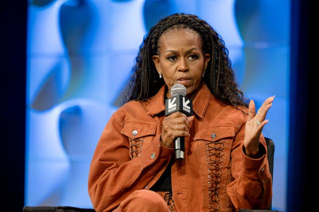 <p>Michelle Obama speaks on stage during IMO Live podcast 2025 SXSW Conference and Festival at Austin Convention Center on March 13, 2025 in Austin, Texas</p>