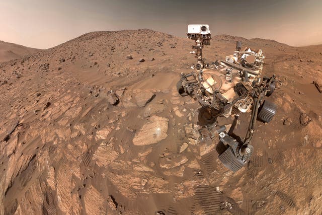 <p>This image provided by NASA, shows a selfie of their Perseverance Mars rover, on July 23, 2024. The image is made up of 62 individual images that were stitched together. (NASA via AP, file)</p>