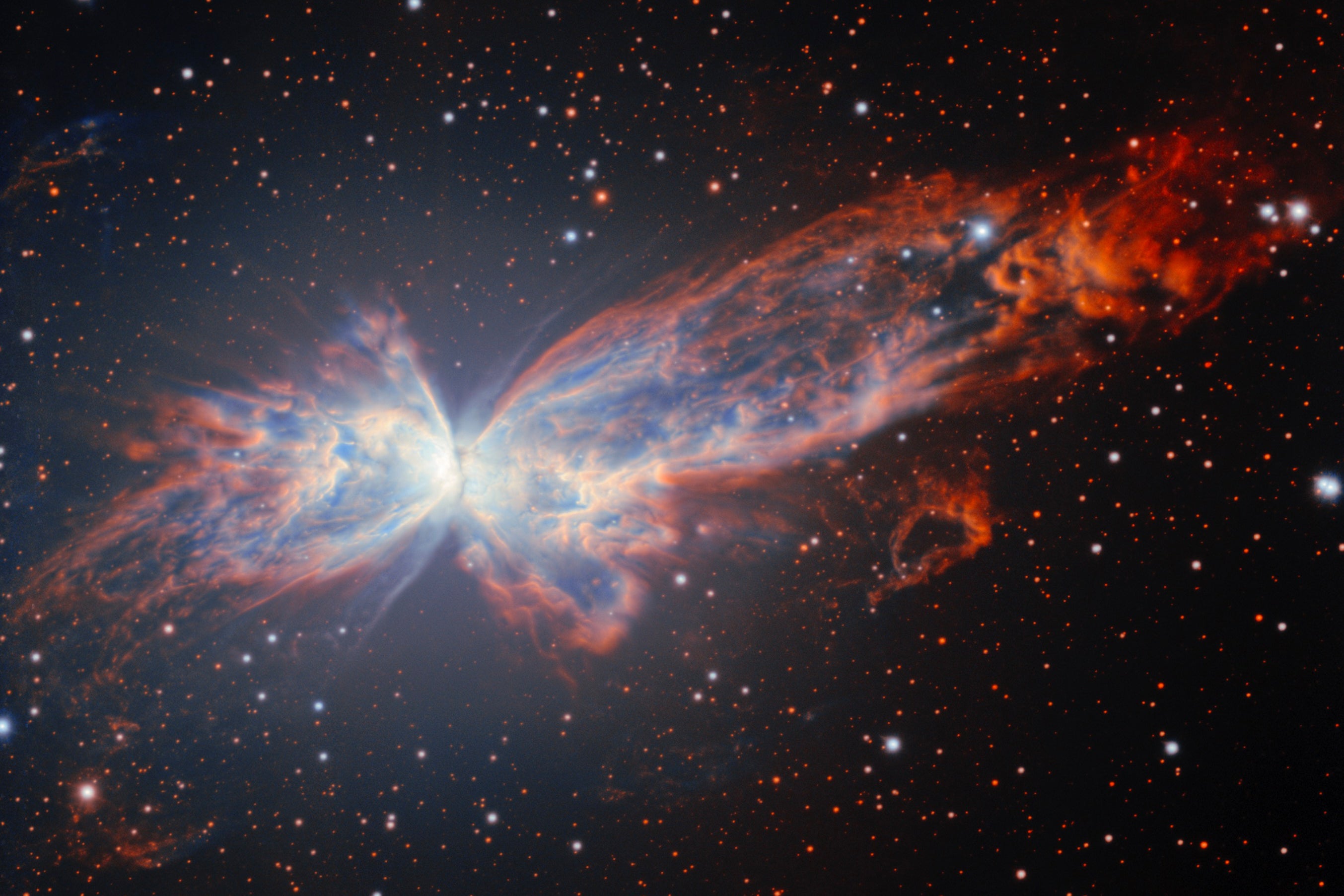 The aptly named Butterfly Nebula lies 2,500 to 3,800 light-years away in the constellation Scorpius.