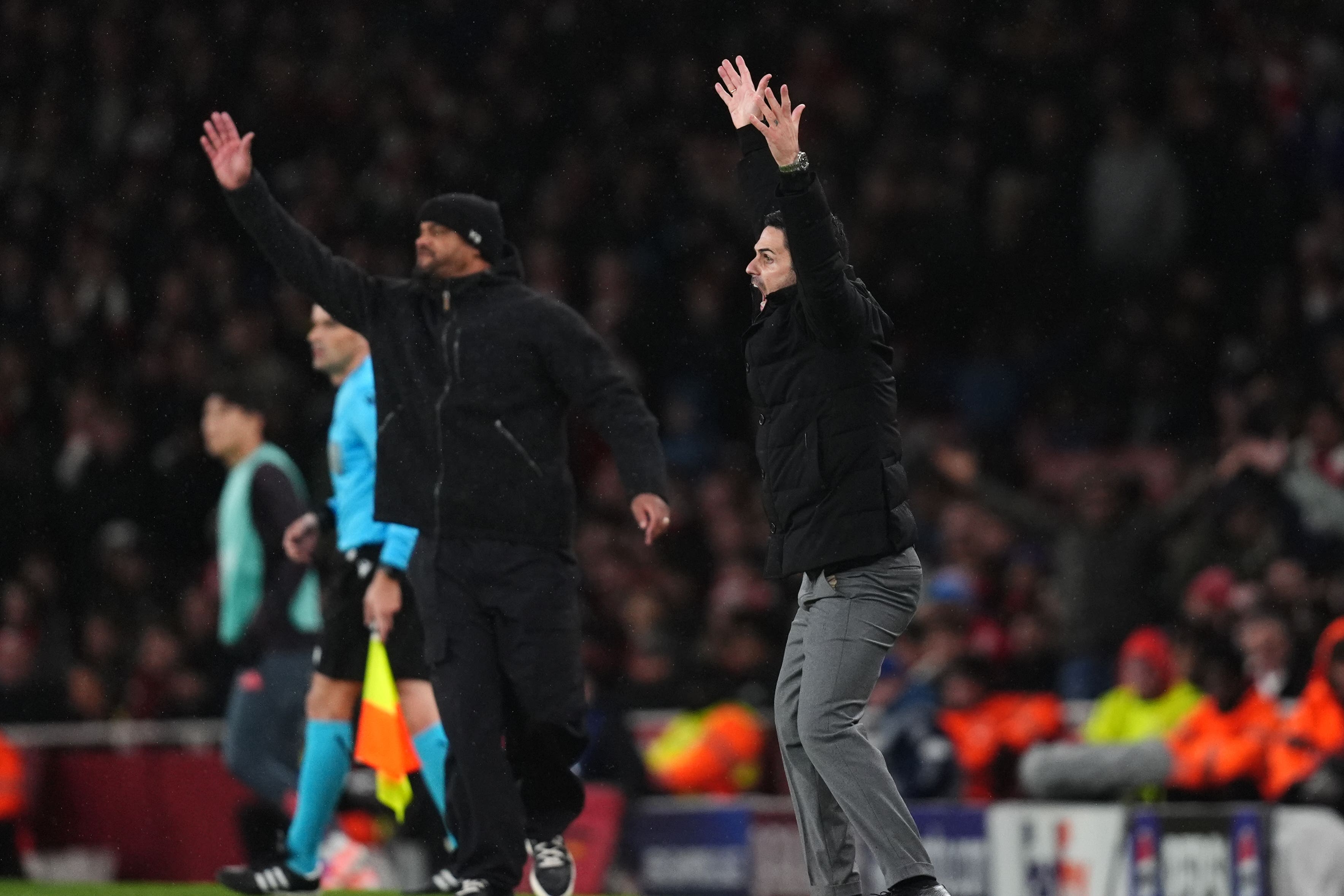Arsenal manager Mikel Arteta (right) and Bayern Munich manager Vincent Kompany (John Walton/PA)