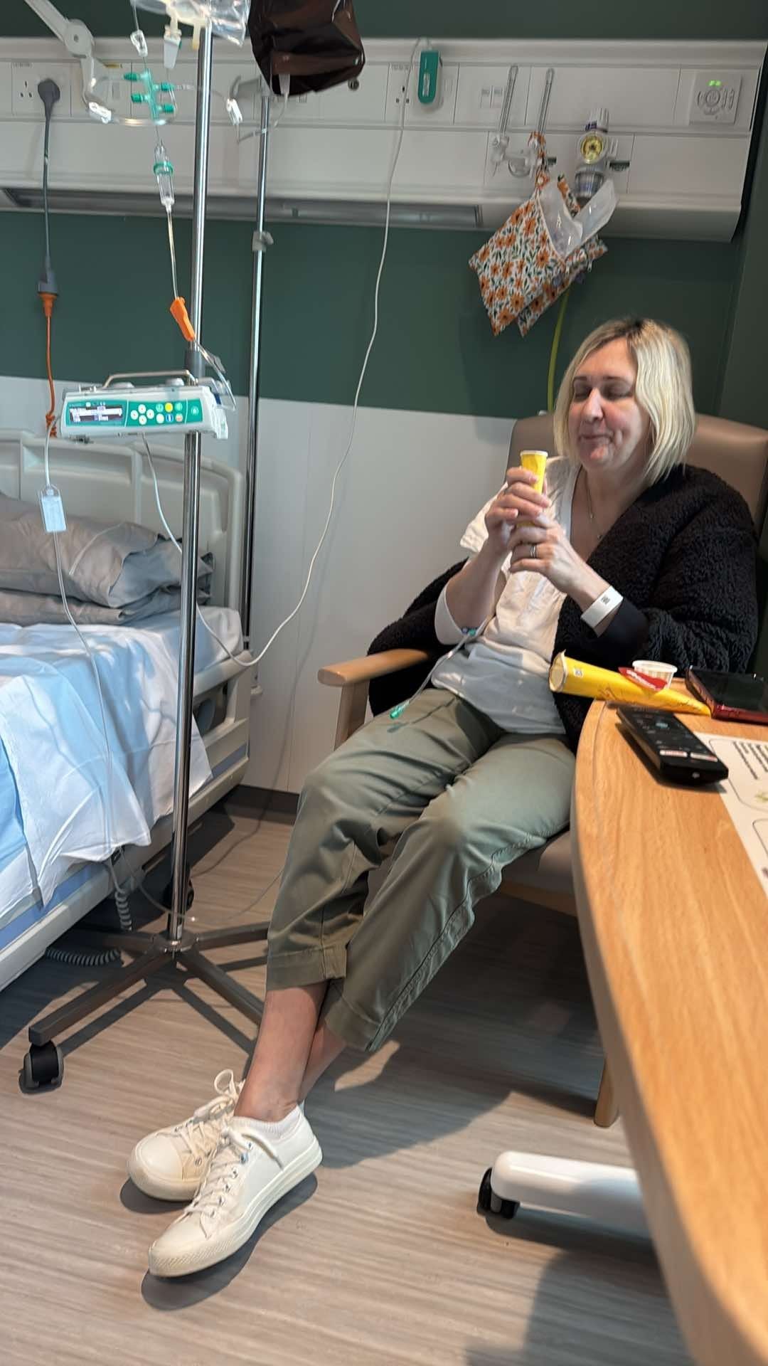 Crystal eating ice lollies during treatment to help with any ulcers
