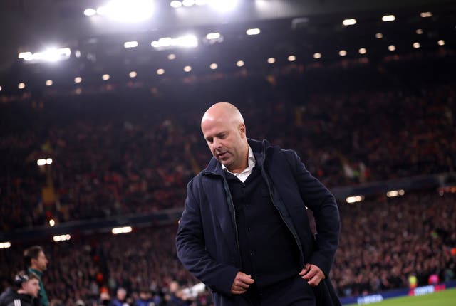 <p>Arne Slot watched on as Liverpool were thrashed by PSV</p>