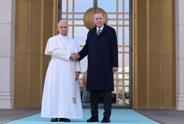 <p>Pope Leo met with Turkish President Recep Tayyip Ergodan</p>