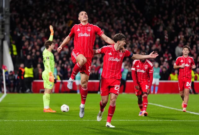 <p>Forest’s goals were scored by Ryan Yates, Arnaud Kalimuendo, and Nikola Milenkovic (pictured)</p>