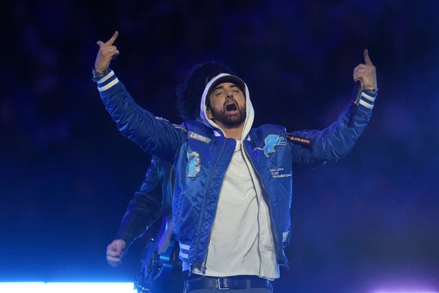 <p>Eminem delighted fans at the Thanksgiving showdown between the Green Bay Packers and the Detroit Lions appearing onstage at half time</p>