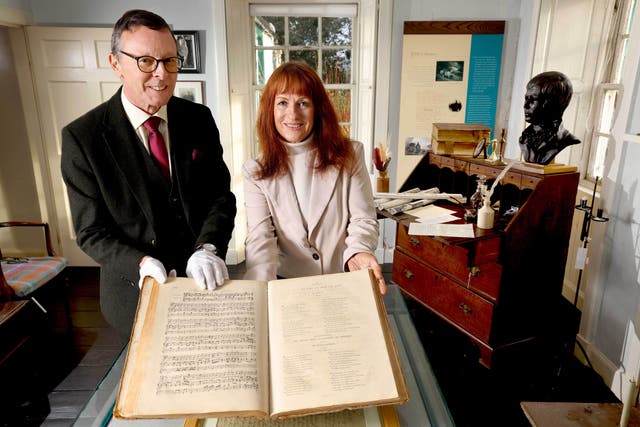 Duncan Dornan and Joan McAlpine in The Spence – Robert Burns’ study at Ellisland Farm(Colin Hattersley Photography/PA)