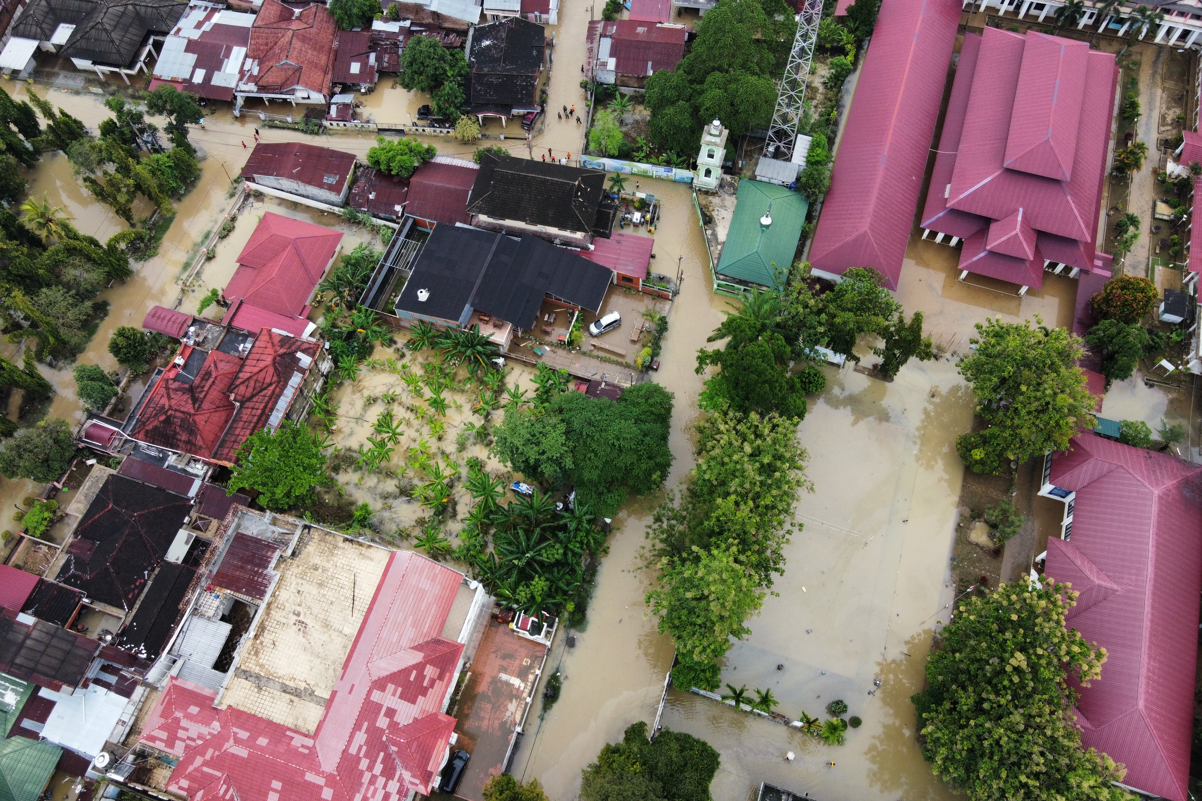 A flooded neighborhood in Medan, North Sumatra, Indonesia