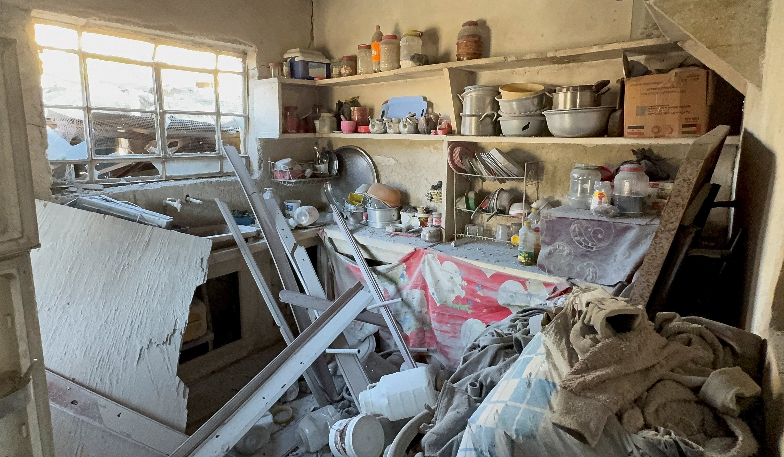 A damaged kitchen following Israeli raid on Friday, according to Syrian state media, in Beit Jinn