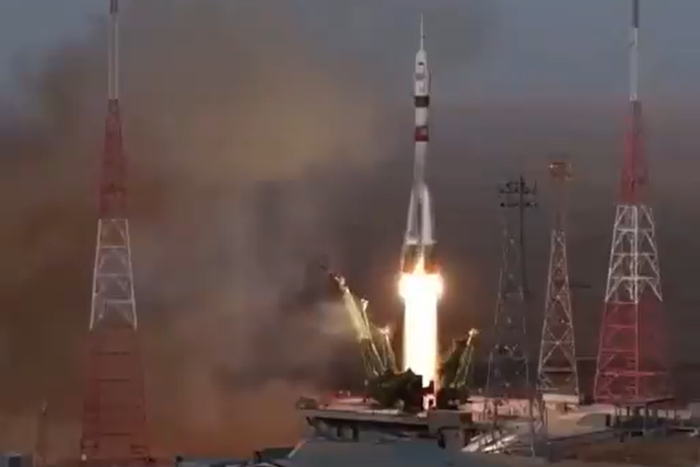 <p>El cohete Soyuz MS-28 despegó del cosmódromo de Baikonur, en Kazajistán, el 27 de noviembre de 2025</p>
