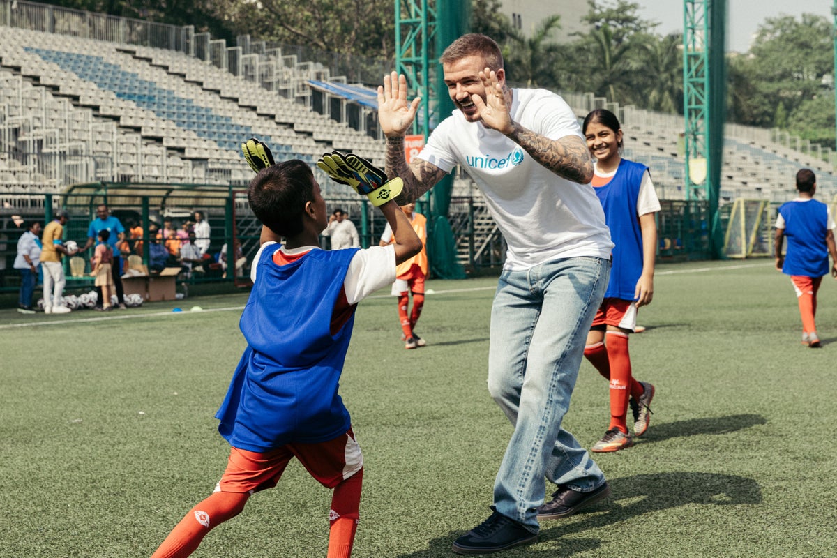 David Beckham wows children with football skills during India visit