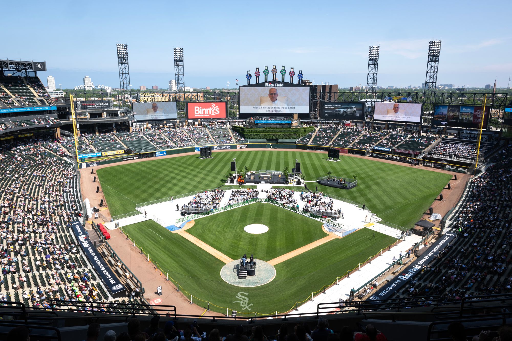 Shortly after being chosen as the pope in May, Pope Leo made a virtual appearance on the Jumbotron at the White Sox's Rate Field