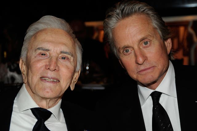 <p>Kirk Douglas and Michael Douglas together at the AFI Lifetime Achievement Award tribute to Michael Douglas in 2009</p>
