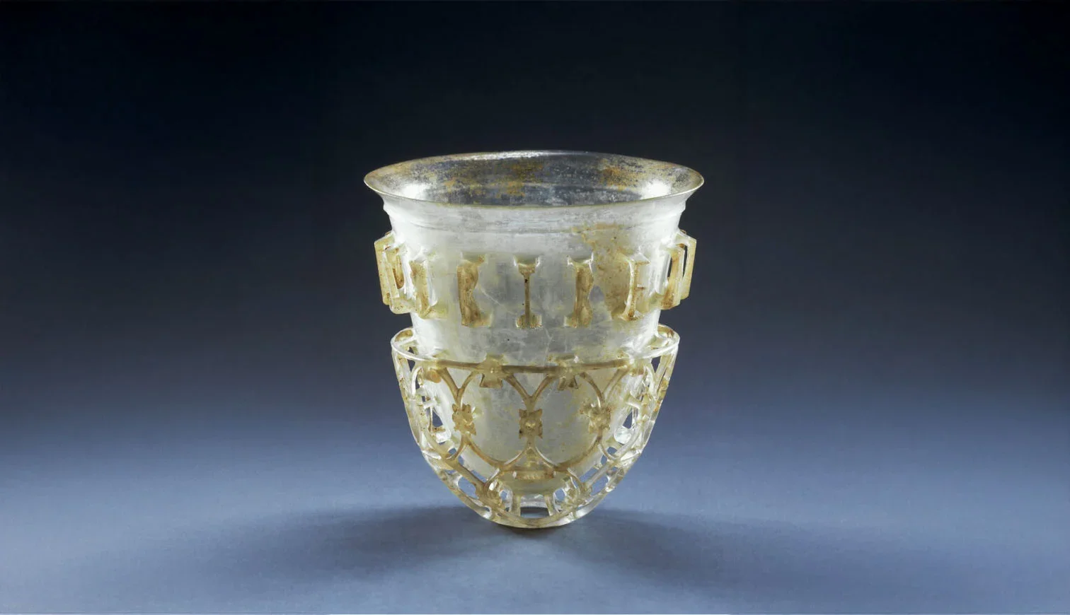 Subtle patterns on ancient Roman glass cup