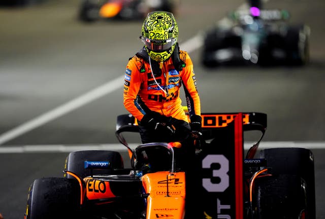 <p>McLaren driver Lando Norris following the sprint race at the Lusail International Circuit.</p>