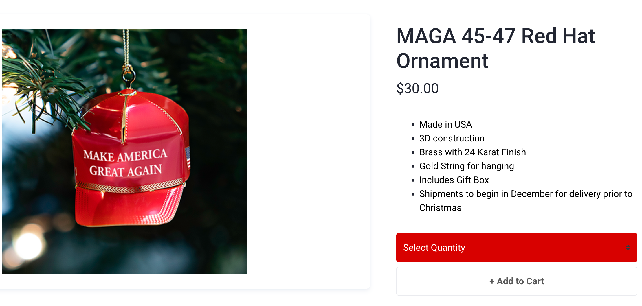 However, the ‘deals’ touted in the emails appear to be more expensive than on the official Trump Merchandise website. The same MAGA hat ornament cost $30 – almost 20 percent less