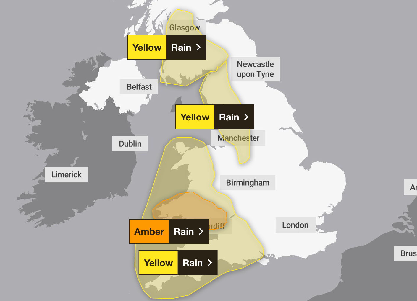Several weather warnings will come into force at midnight on Monday