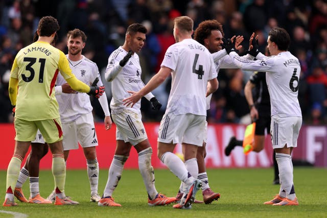 <p>United's celebrations are the full-time whistle were indicative of a squad feeling plenty of pressure</p>