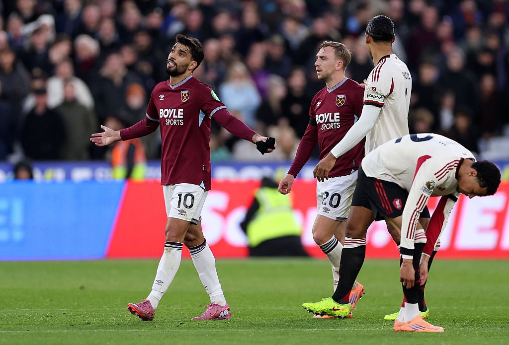 Lucas Paqueta was sent off for dissent in West Ham’s defeat by Liverpool