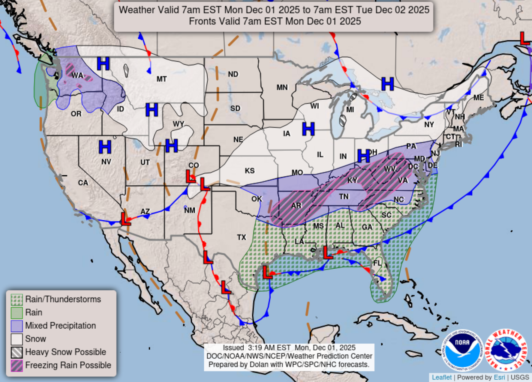 Experts are warning that snow could hit huge parts of the US as travel chaos from the weekend continues