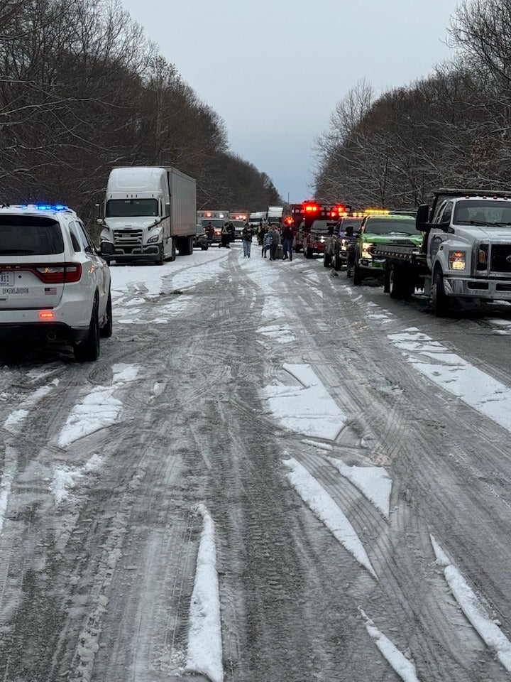 Major pileup of 45 cars and trucks takes about six hours to clean up