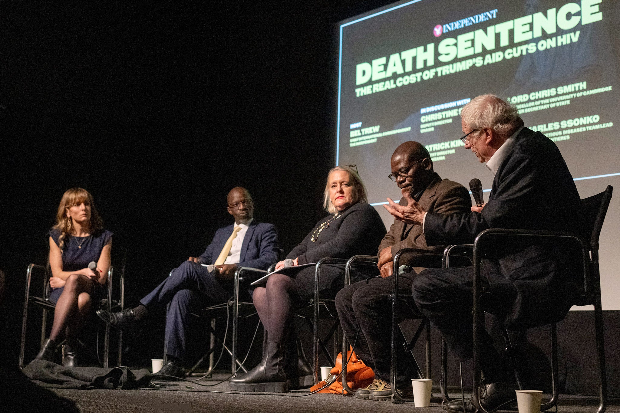 (left to right) Bel Trew, Patrick Kinemo, country lead for MSI Tanzania, Christine Stegling, deputy director of UNAIDS, Dr Charles Ssonko, HIV adviser to Medecins Sans Frontieres (MSF) and Lord Smith